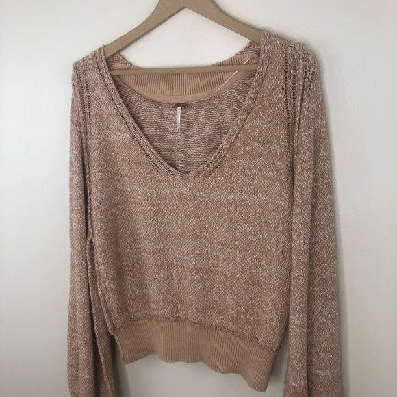 Free people ripe tide v neck sweater tan size medium - Picture 3 of 13